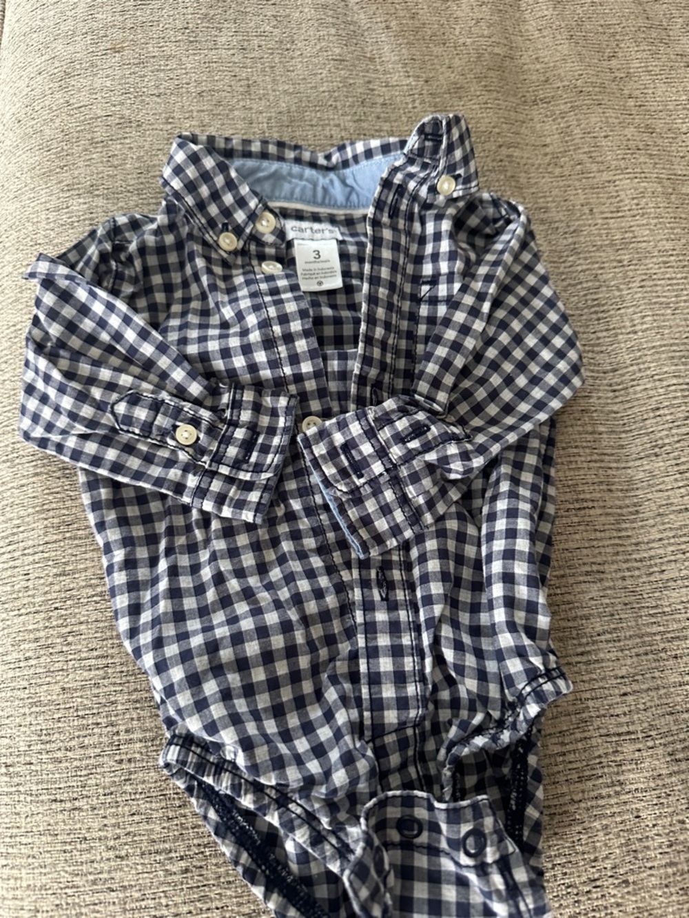 Carter's Navy and White Gingham Button-Up Bodysuit